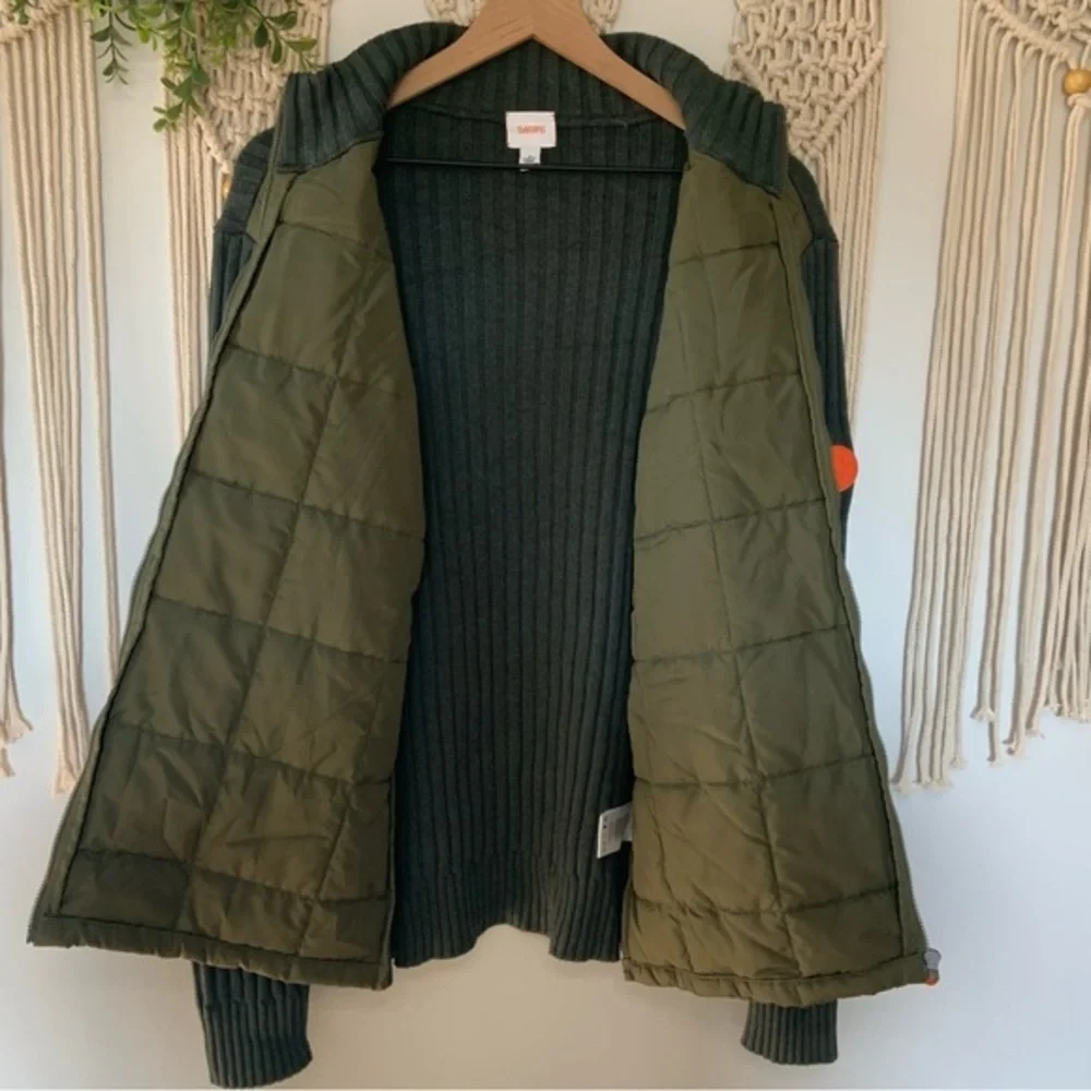 SWIMS Men’s Ramberg Full Zip Quilted Sweater Jacket Olive Green‎ Size Medium